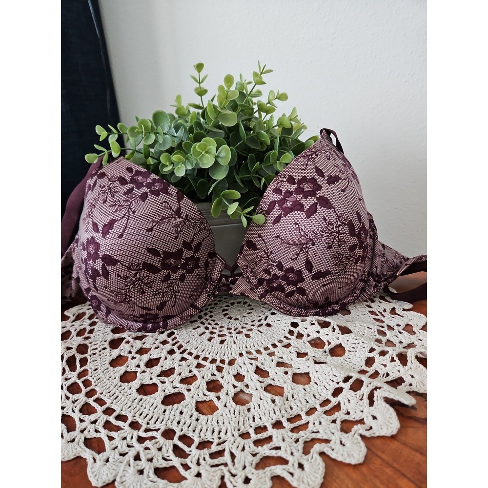 Vanity Fair 34D Lace Bra‎ Floral Padded Underwire Everyday Comfort Burgundy